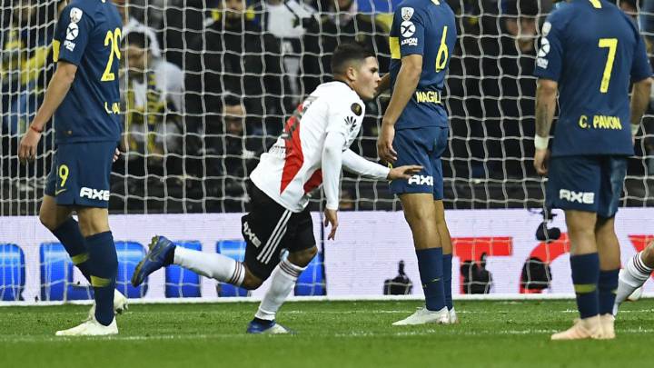 Juan Fernando Quintero celebra el gol de la Copa Libertadores