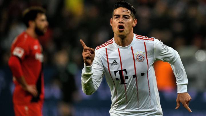 Un gol de tiro libre del colombiano James Rodríguez contra Bayer Leverkusen en enero de 2018 está nominado al mejor del año del Bayern Múnich.