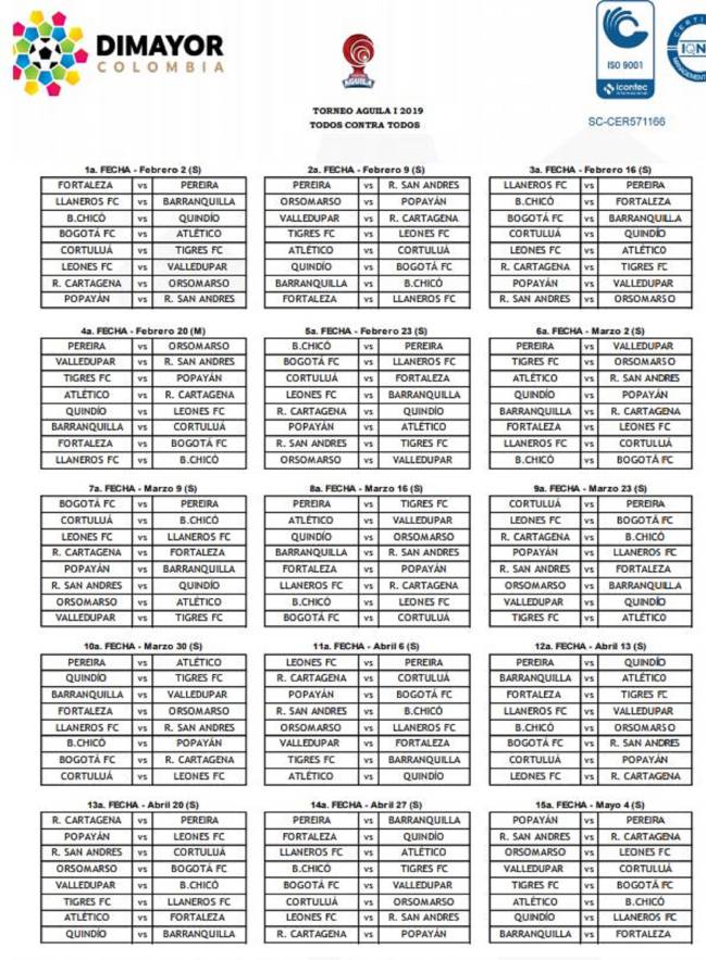 Fecha del torneo colombiano Clearance