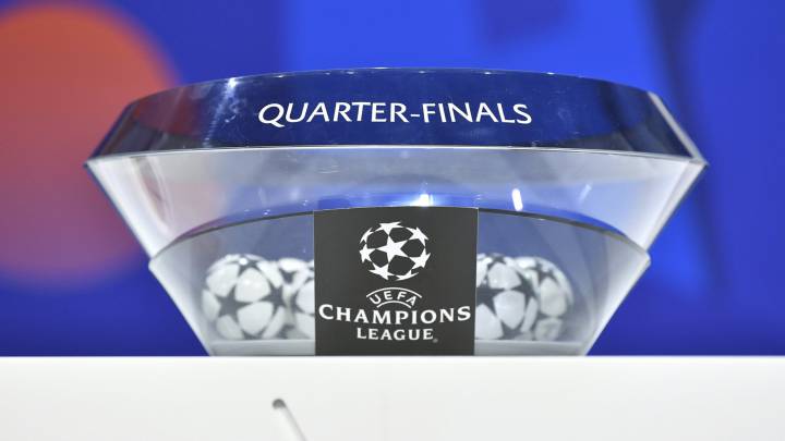 El copón con las balotas del sorteo de los cuartos de final de la Champions League que se realizó en Nyon Suiza