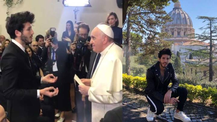 El cantante colombiano, Sebastián Yatra, en su encuentro con el Papa Francisco. 