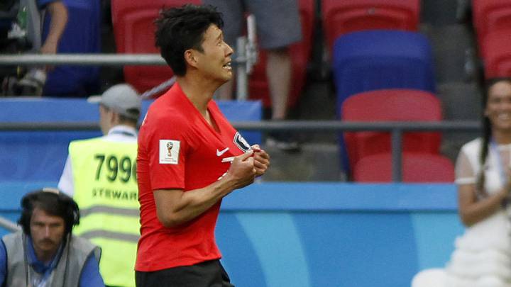 Heung - Min Son celebra el gol que le marcó a Alemania en el Mundial de Rusia 2018.