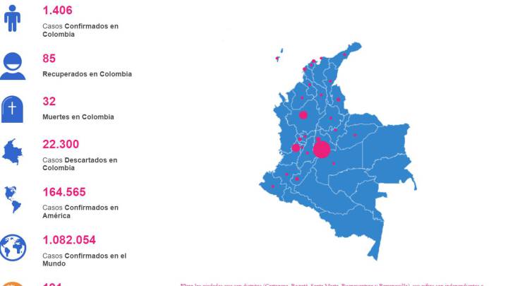 Mapa de casos y muertes por coronavirus por departamento en Colombia: hoy, 4 de abril