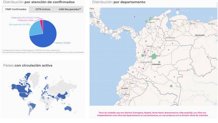 Mapa de casos y muertes por coronavirus por departamentos en Colombia: hoy, 21 de mayo