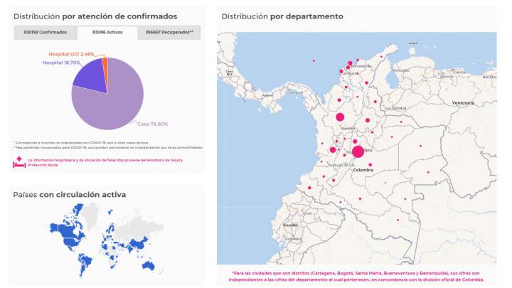 Mapa de casos y muertes por coronavirus por departamentos en Colombia: hoy, 15 de octubre