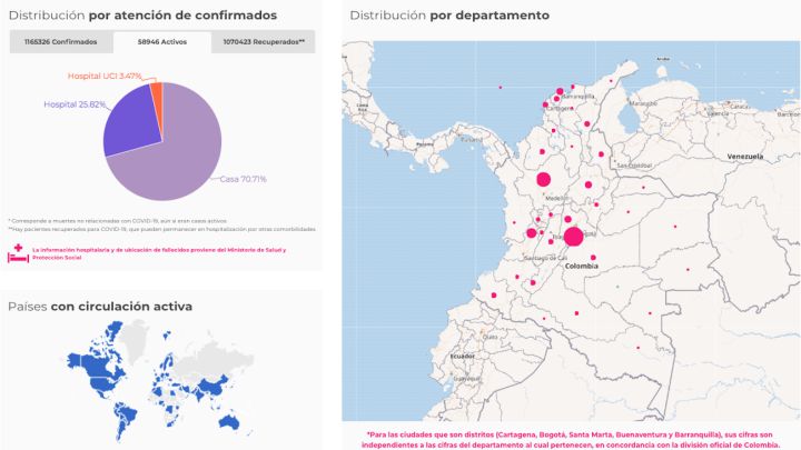 Mapa de casos y muertes por coronavirus por departamentos en Colombia: hoy, 12 de noviembre