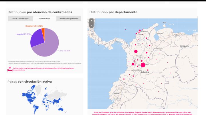 Mapa de casos y muertes por coronavirus por departamentos en Colombia: hoy, 18 de noviembre