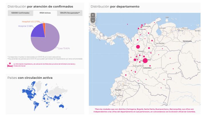 Mapa de casos y muertes por coronavirus por departamentos en Colombia: hoy, 23 de diciembre