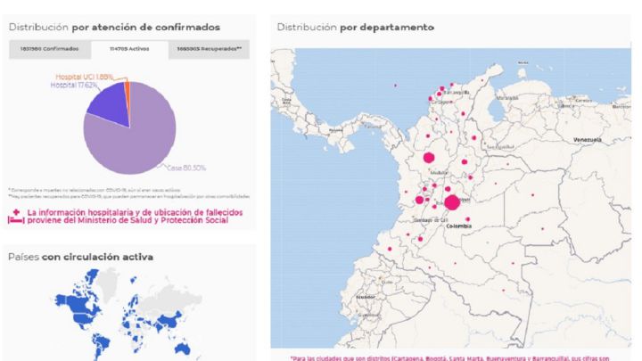 Mapa de casos y muertes por coronavirus por departamentos en Colombia: hoy, 14 de enero