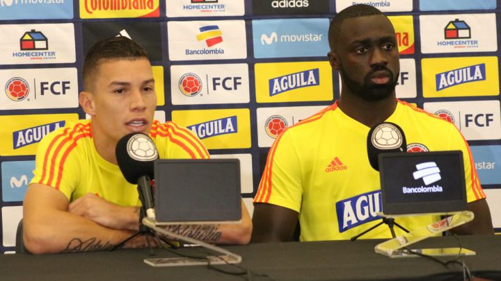 Matheus Uribe y Davinson Sánchez en rueda de prensa de la Selección Colombia