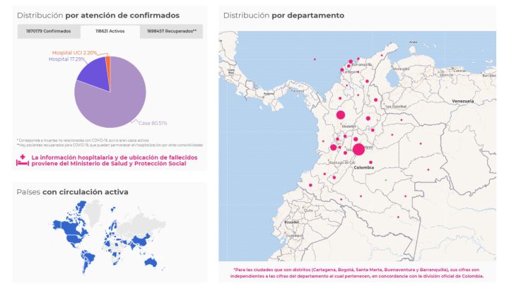 Mapa de casos y muertes por coronavirus por departamentos en Colombia: hoy, 16 de enero