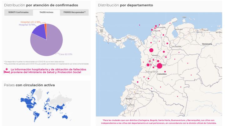 Mapa de casos y muertes por coronavirus por departamentos en Colombia: hoy, 20 de enero