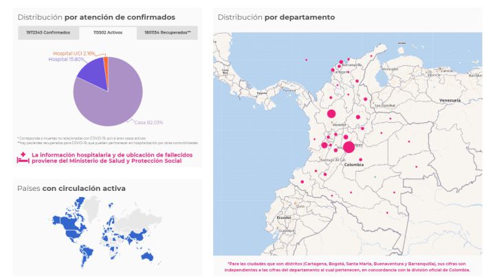 Mapa de casos y muertes por coronavirus por departamentos en Colombia: hoy, 22 de enero
