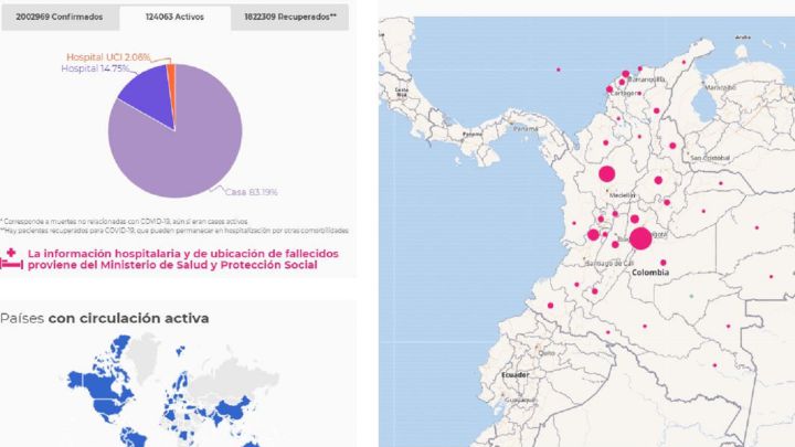 Mapa de casos y muertes por coronavirus por departamentos en Colombia: hoy, 24 de enero