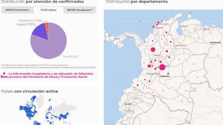 Mapa de casos y muertes por coronavirus por departamentos en Colombia: hoy, 29 de enero