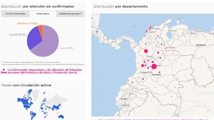Mapa de casos y muertes por coronavirus por departamentos en Colombia: hoy, 11 de febrero