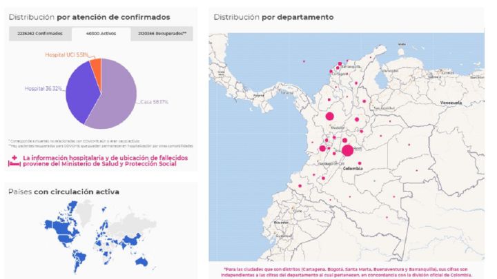 Mapa de casos y muertes por coronavirus por departamentos en Colombia: hoy, 22 de febrero