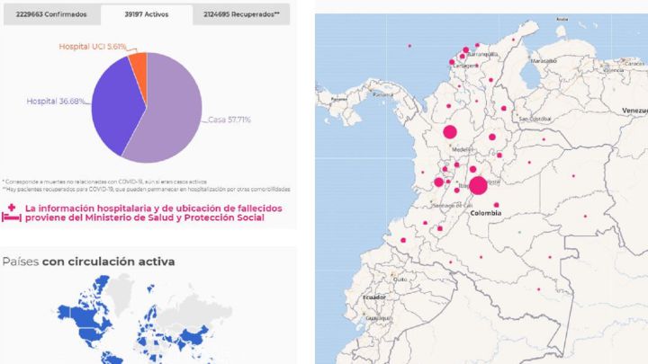 Mapa de casos y muertes por coronavirus por departamentos en Colombia: hoy, 23 de febrero