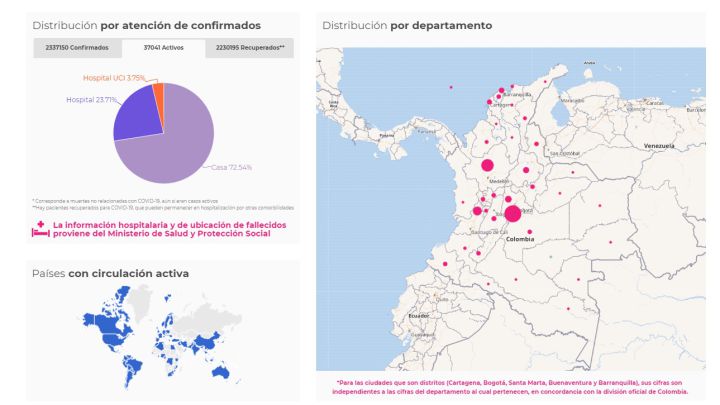 Mapa de casos y muertes por coronavirus por departamentos en Colombia: hoy, 22 de marzo