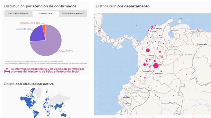 Mapa de casos y muertes por coronavirus por departamentos en Colombia: hoy, 24 de marzo