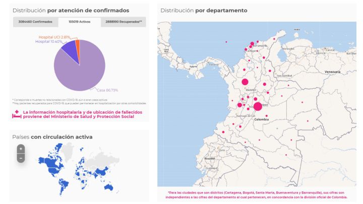 Mapa de casos y muertes por coronavirus por departamentos en Colombia: hoy, 15 de mayo