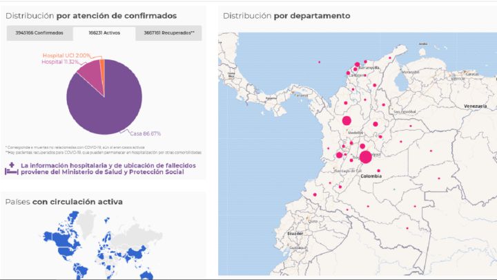 Mapa de casos y muertes por coronavirus por departamentos en Colombia: hoy, 21 de junio