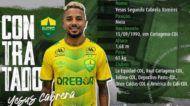 Yesus Cabrera, nuevo jugador de Cuiabá de Brasil.