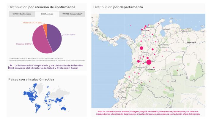 Mapa de casos y muertes por coronavirus por departamentos en Colombia: hoy, 18 de septiembre