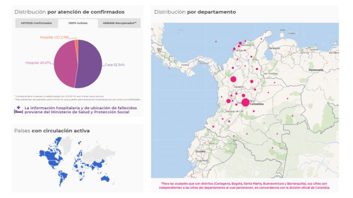 Mapa de casos y muertes por coronavirus por departamentos en Colombia: hoy, 12 de octubre