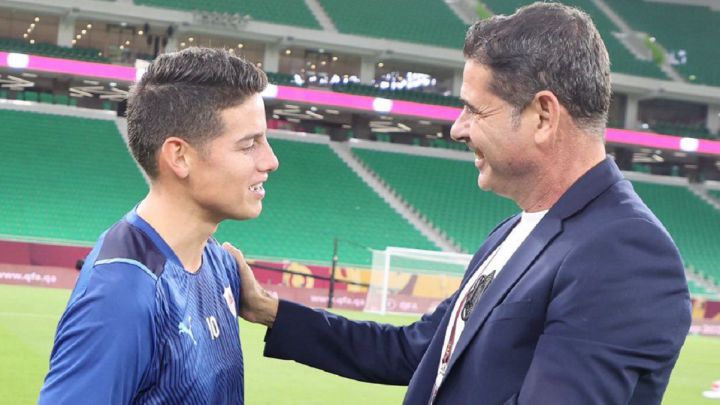 Previo a la final de la Copa Emir ante Al Sadd, James Rodríguez del Al Rayyan recibió la visita del histórico Fernando Hierro, acompañado de García y Nilmar