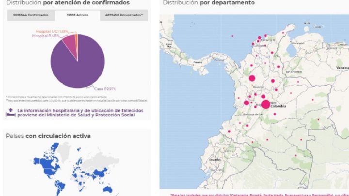 Mapa de casos y muertes por coronavirus por departamentos en Colombia: hoy, 19 de noviembre
