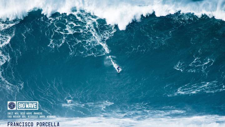 Francisco Porcella, premio XXL Biggest Wave en los Big Wave Award 2017