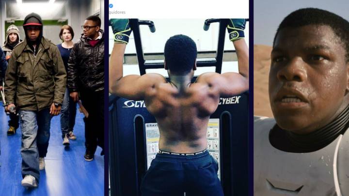 De izquierda a derecha: Boyega en 'Attack the Block', en el gimnasio y en una película de Star Wars.