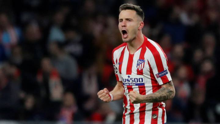 Saúl celebra un gol con el Atlético de Madrid.