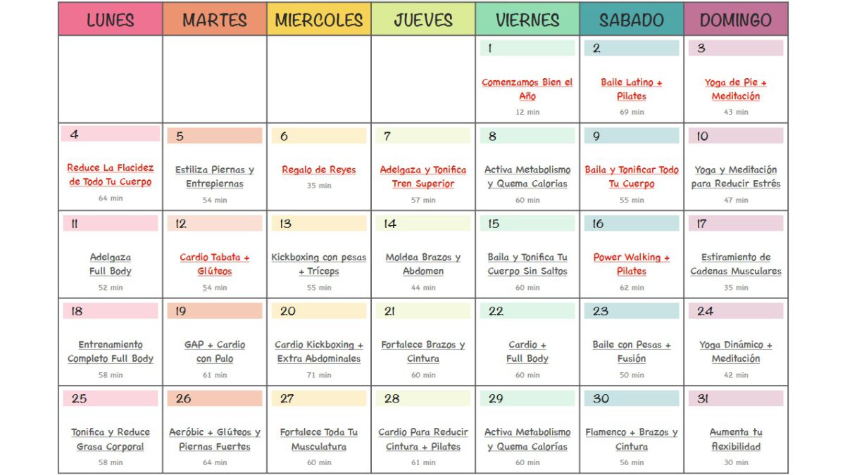 January fitness calendar: in shape, in time