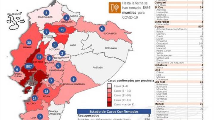 Mapa y casos de coronavirus en Ecuador por provincia y cantón: 24 de marzo