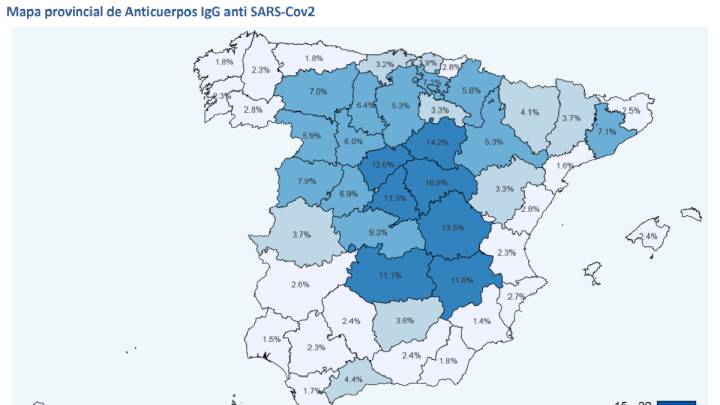 Estudio de seroprevalencia del coronavirus en España: mapa por provincias