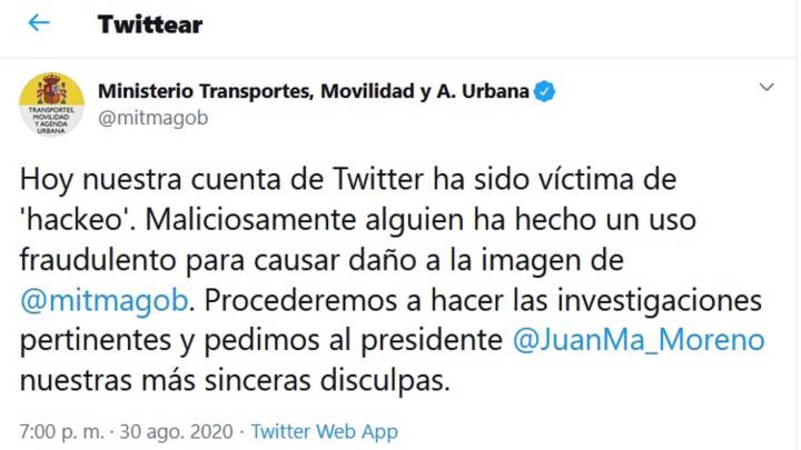 El Ministerio de Transportes denuncia un tuit falso contra Juanma Moreno