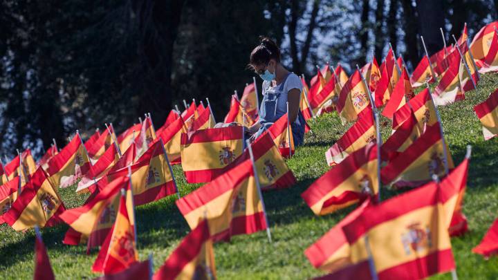Madrid amanece con 53.000 banderas de España por las víctimas de la COVID-19