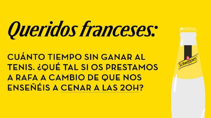 Schweppes ofrece a Nadal a Francia para 'salvar' la hostelería