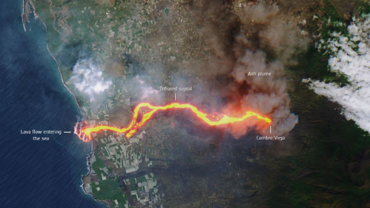 La impresionante imagen de la lava recorriendo La Palma desde el espacio -  AS.com