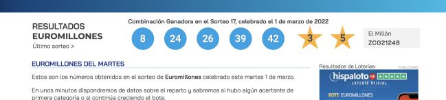 Euromillones: Comprobar Los Resultados Del Sorteo De Hoy, Martes 1 De ...