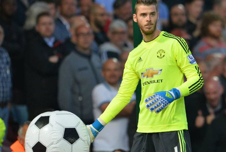 Manchester United's David de Gea catches an inflatable ball during the Premier League match between West Ham United and Manchester United.