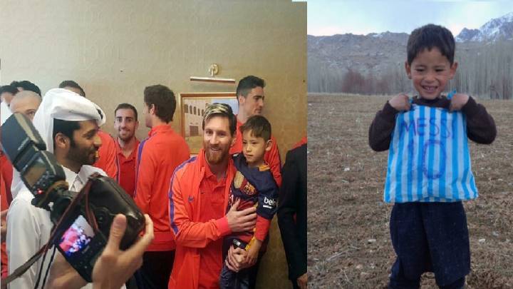 Barcelona Viral Sensation Plastic Bag Shirt Boy Meets Hero Lionel Messi As Com