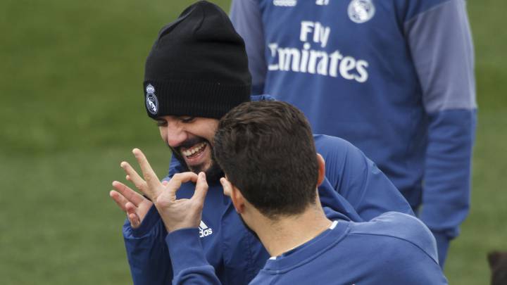 Isco and Nacho during training with Real Madrid