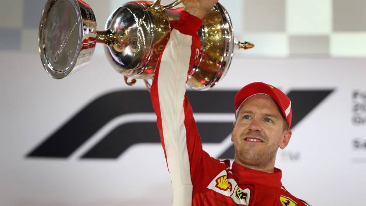 Race winner Sebastian Vettel of Germany and Ferrari celebrates