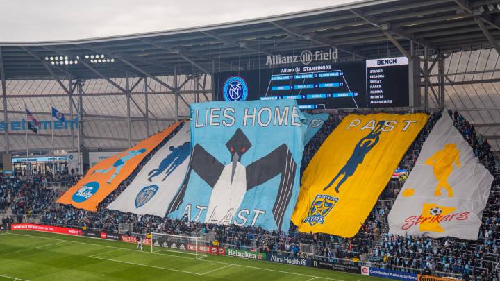 Banners during the inaugural match of Allianz Field, Minnesota United new home