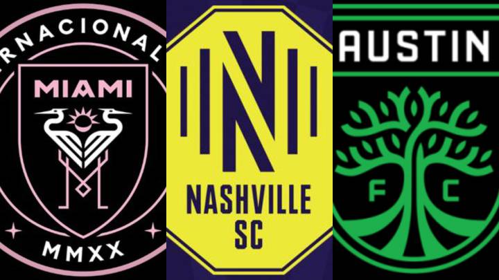 Logos of Inter Miami, Nashville SC, Austin FC the new MLS franchises