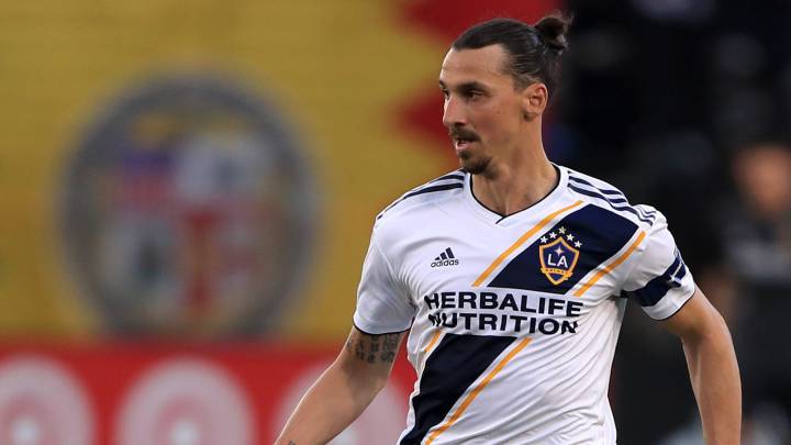 Zlatan Ibrahimovic #9 of Los Angeles Galaxy controls the ball during the second half of a game against the Real Salt Lake