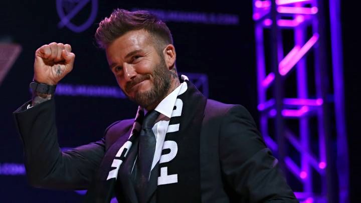 David Beckham addresses the press announcing an MLS franchise in Miami